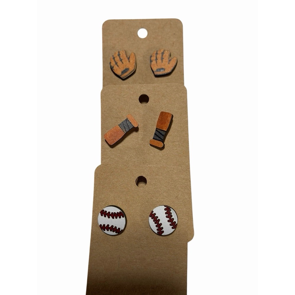 New Novelty Fashion Earrings 3 pairs studs baseball glove bat ball